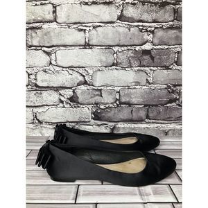 Saks Fifth Avenue Black Satin Fabric Bow Ballet Flats Shoes Women Sz 6.5US/37EU